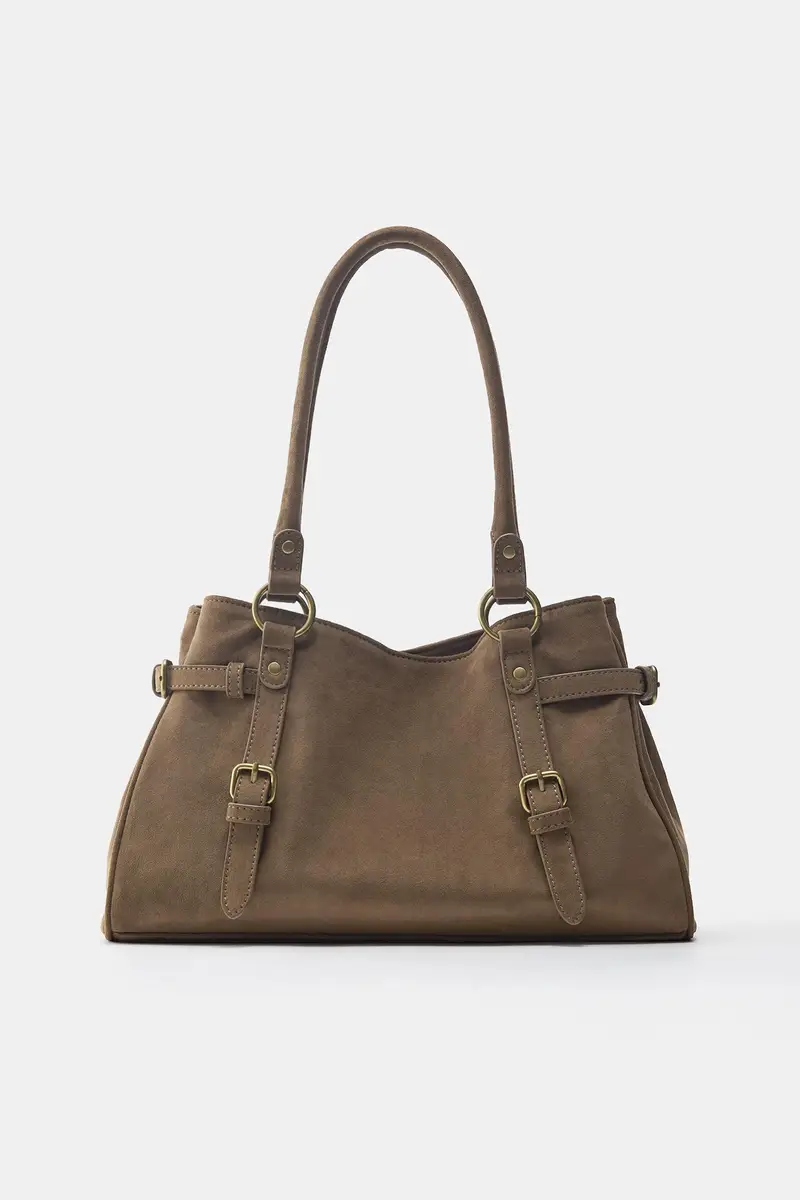 Borsa Shopper Con Fibbie Marrone miniatura 2