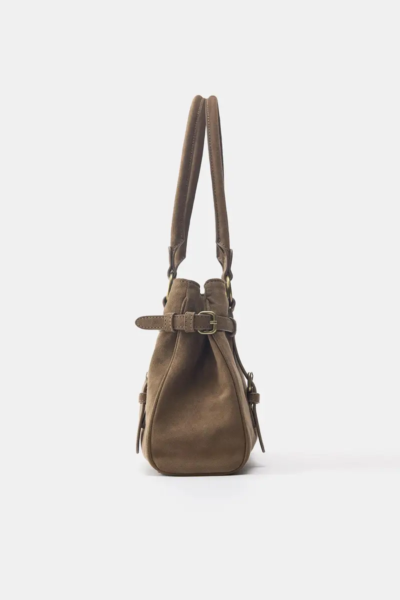 Borsa Shopper Con Fibbie Marrone miniatura 3