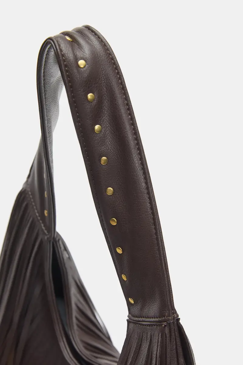 Borsa Shopper Con Frange Marrone miniatura 3