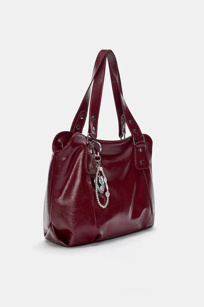 Borsa Shopper Decorata Bordeaux miniatura 2