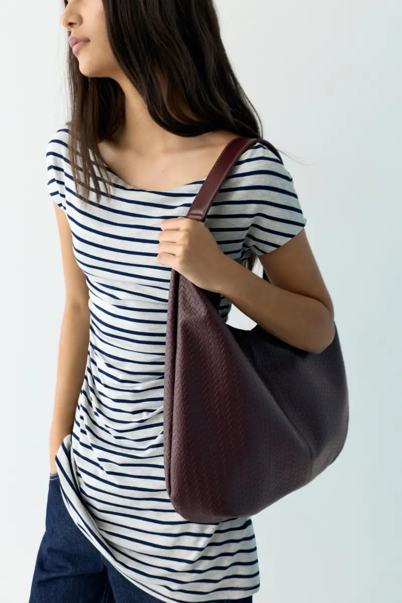 Borsa Shopper Effetto Intrecciato Bordeaux