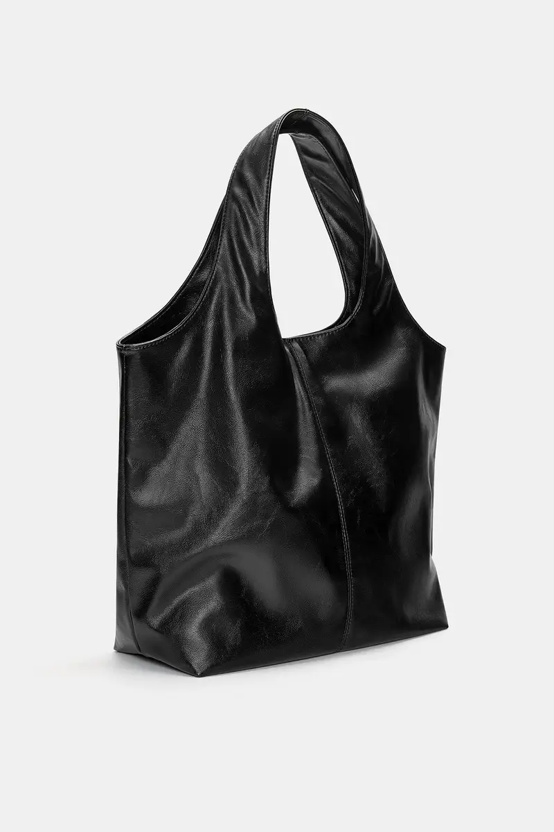 Borsa Shopper In Finta Pelle Nero miniatura 2