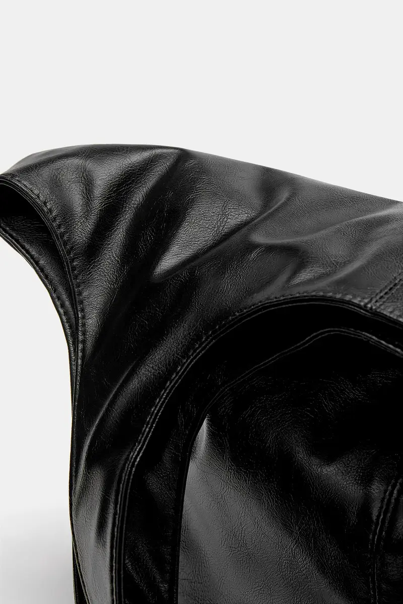 Borsa Shopper In Finta Pelle Nero miniatura 3