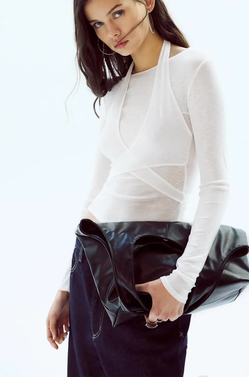 Borsa Shopper In Finta Pelle Nero