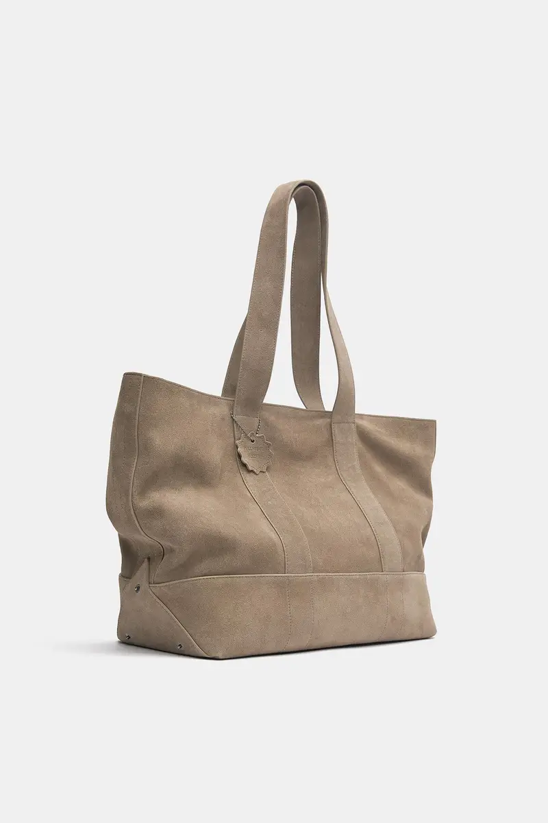 Borsa Shopper In Pelle Marrone miniatura 2