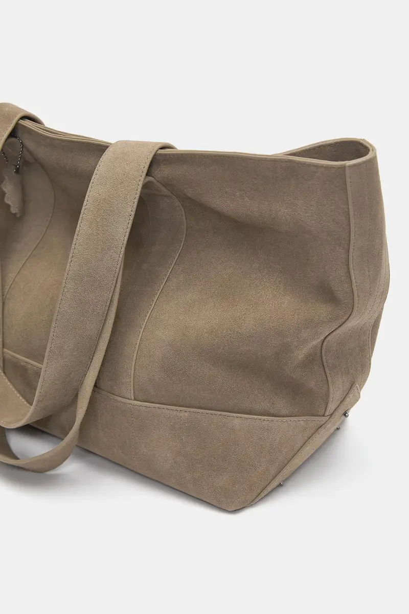 Borsa Shopper In Pelle Marrone miniatura 3