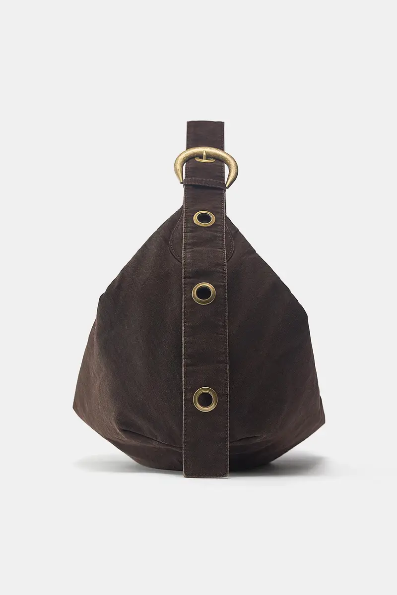 Borsa Shopper In Tela Marrone miniatura 3