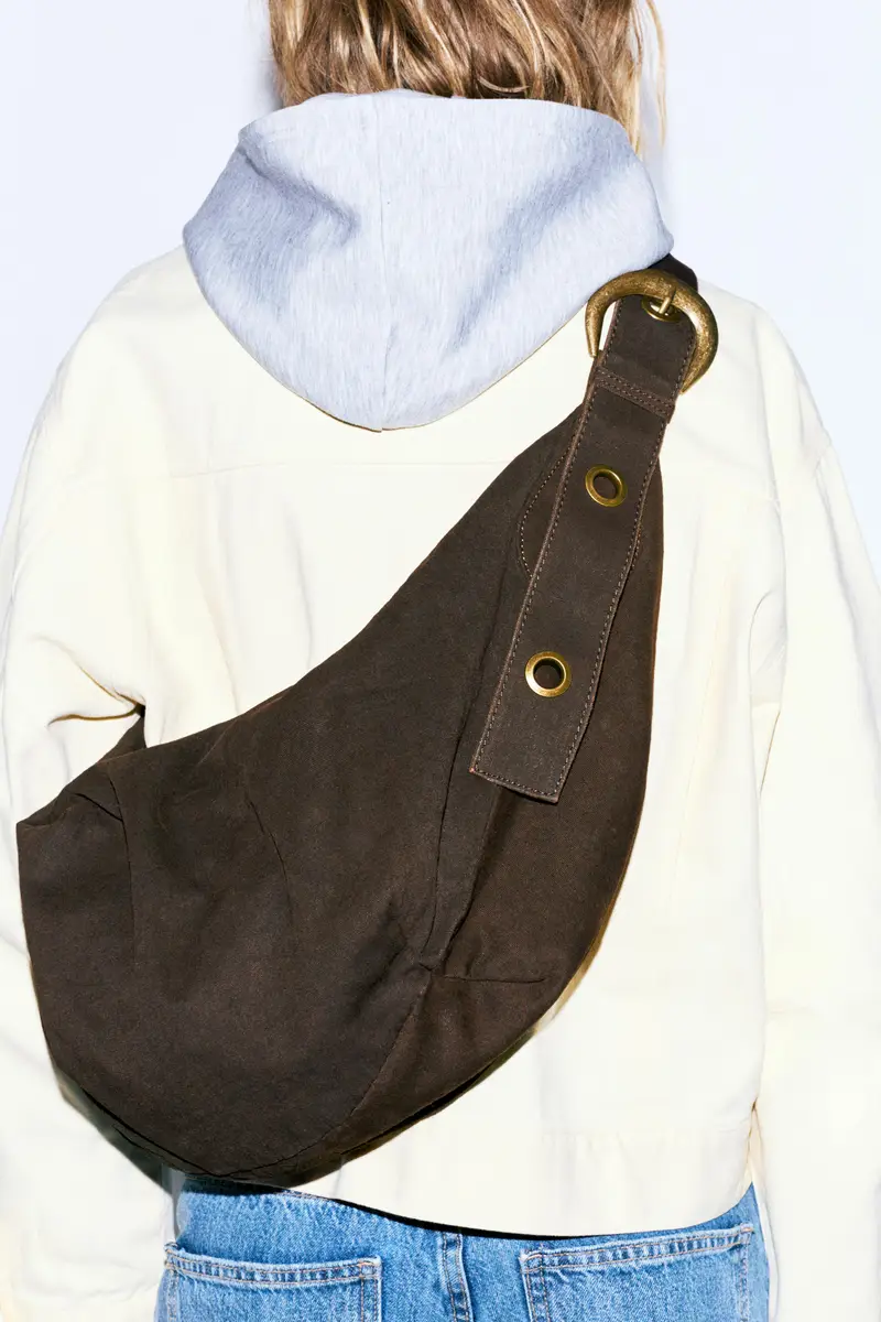 Borsa Shopper In Tela Marrone