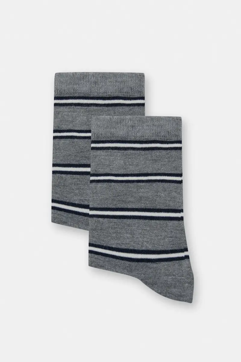 Calzini Alti A Righe Grigio miniatura 3