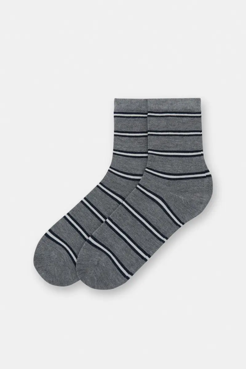 Calzini Alti A Righe Grigio