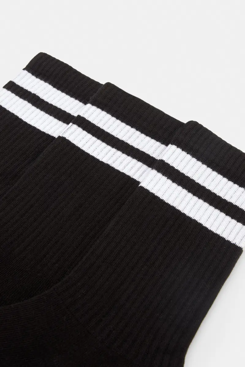 Calzini Alti A Righe Nero miniatura 2