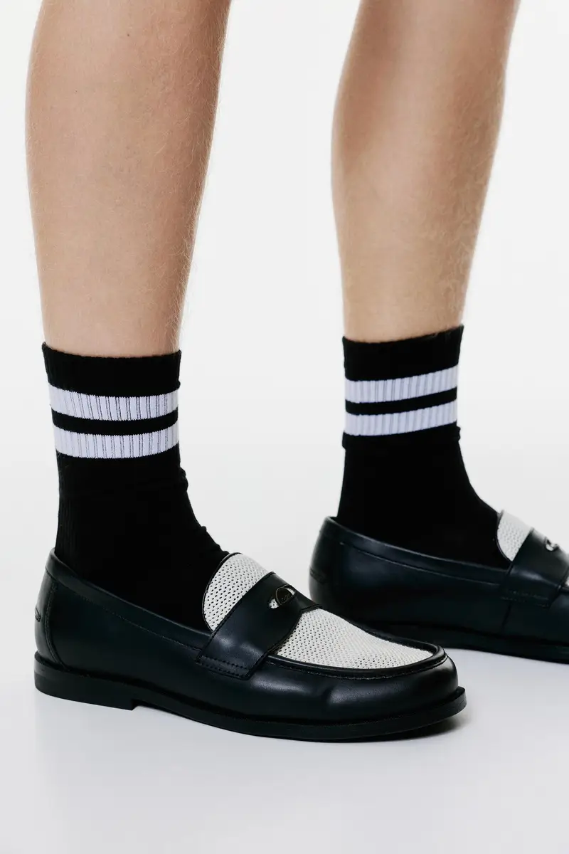 Calzini Alti A Righe Nero miniatura 3