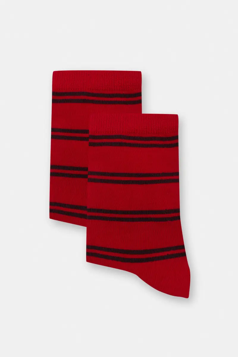 Calzini Alti A Righe Rosso miniatura 3