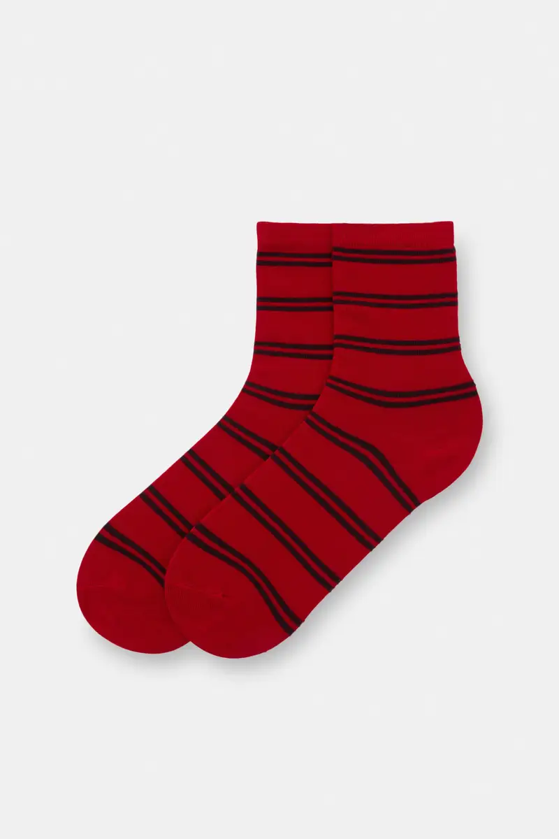 Calzini Alti A Righe Rosso
