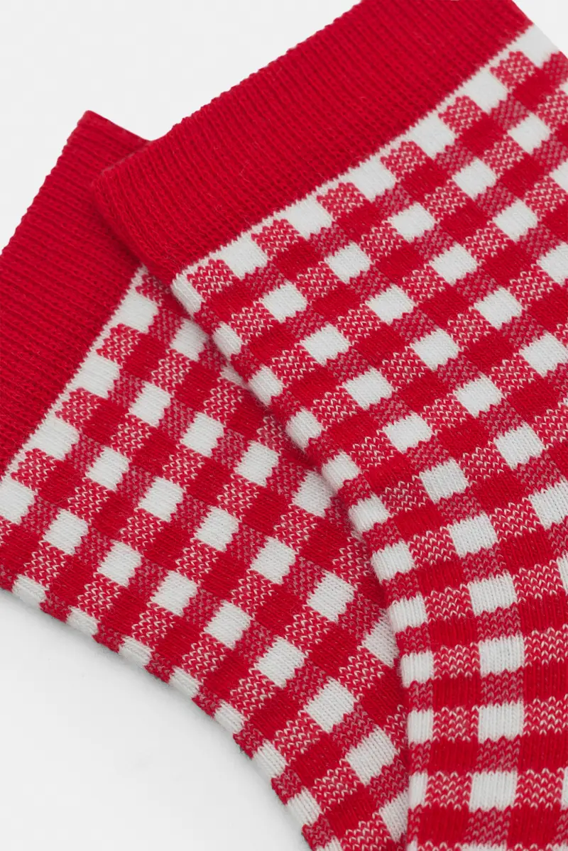 Calzini Quadri Vichy Rosso miniatura 2