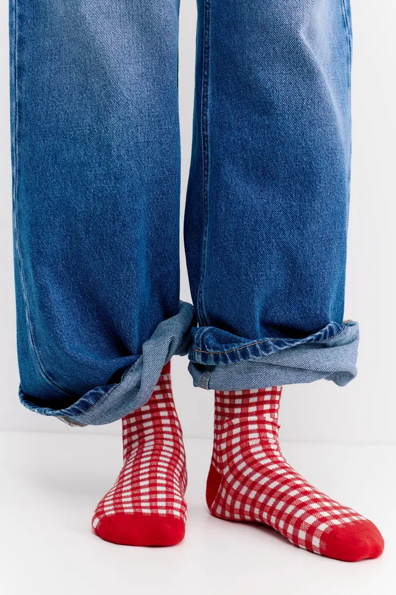 Calzini Quadri Vichy Rosso miniatura 3