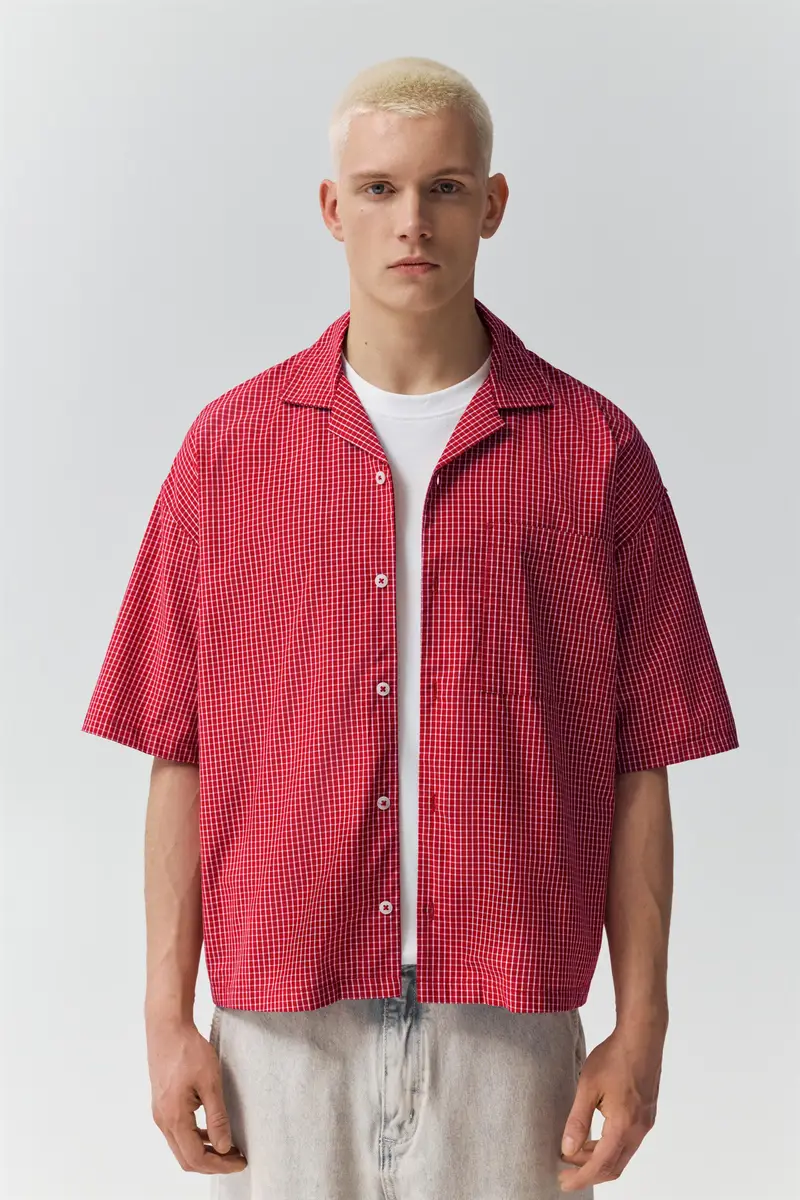 Camicia A Maniche Corte A Quadri Rosso miniatura 2