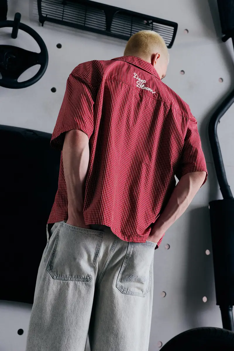 Camicia A Maniche Corte A Quadri Rosso