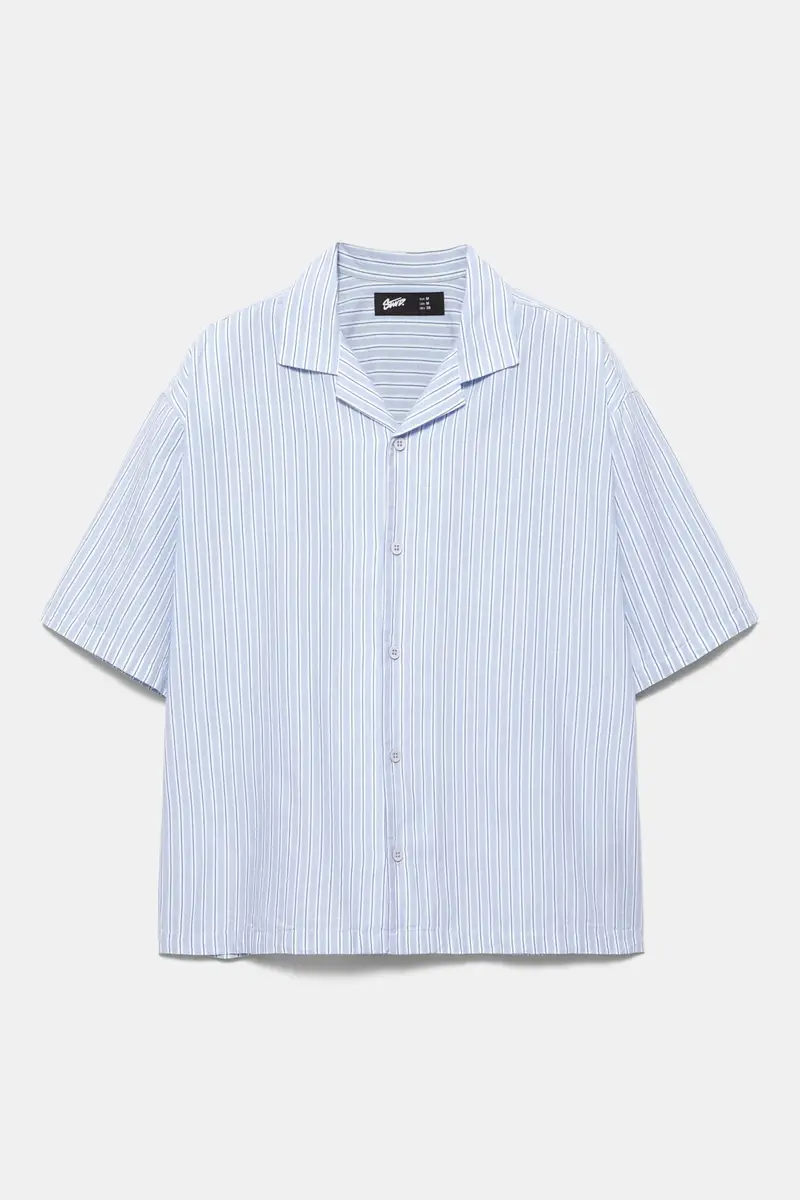Camicia A Maniche Corte A Righe Azzurro
