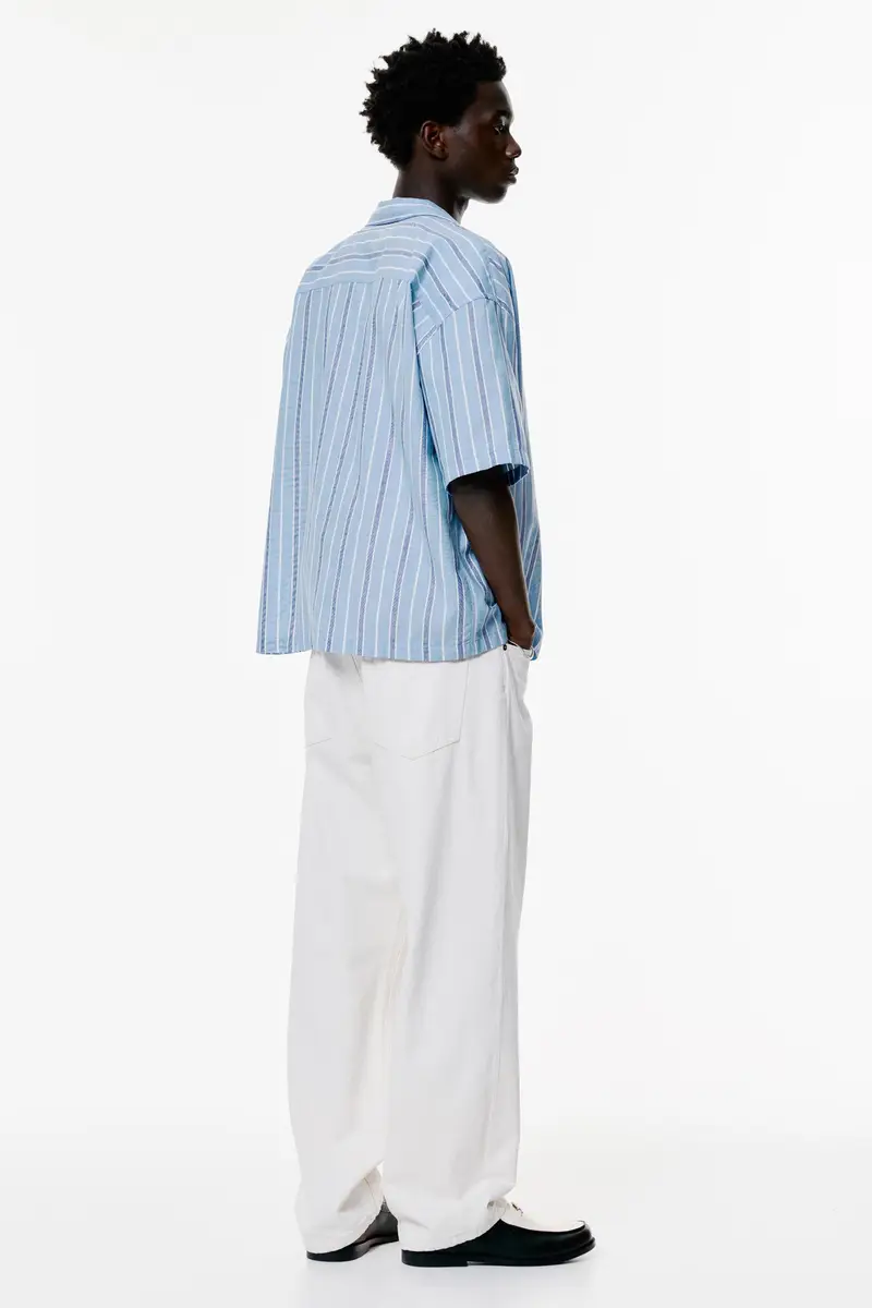 Camicia A Maniche Corte A Righe Azzurro miniatura 2