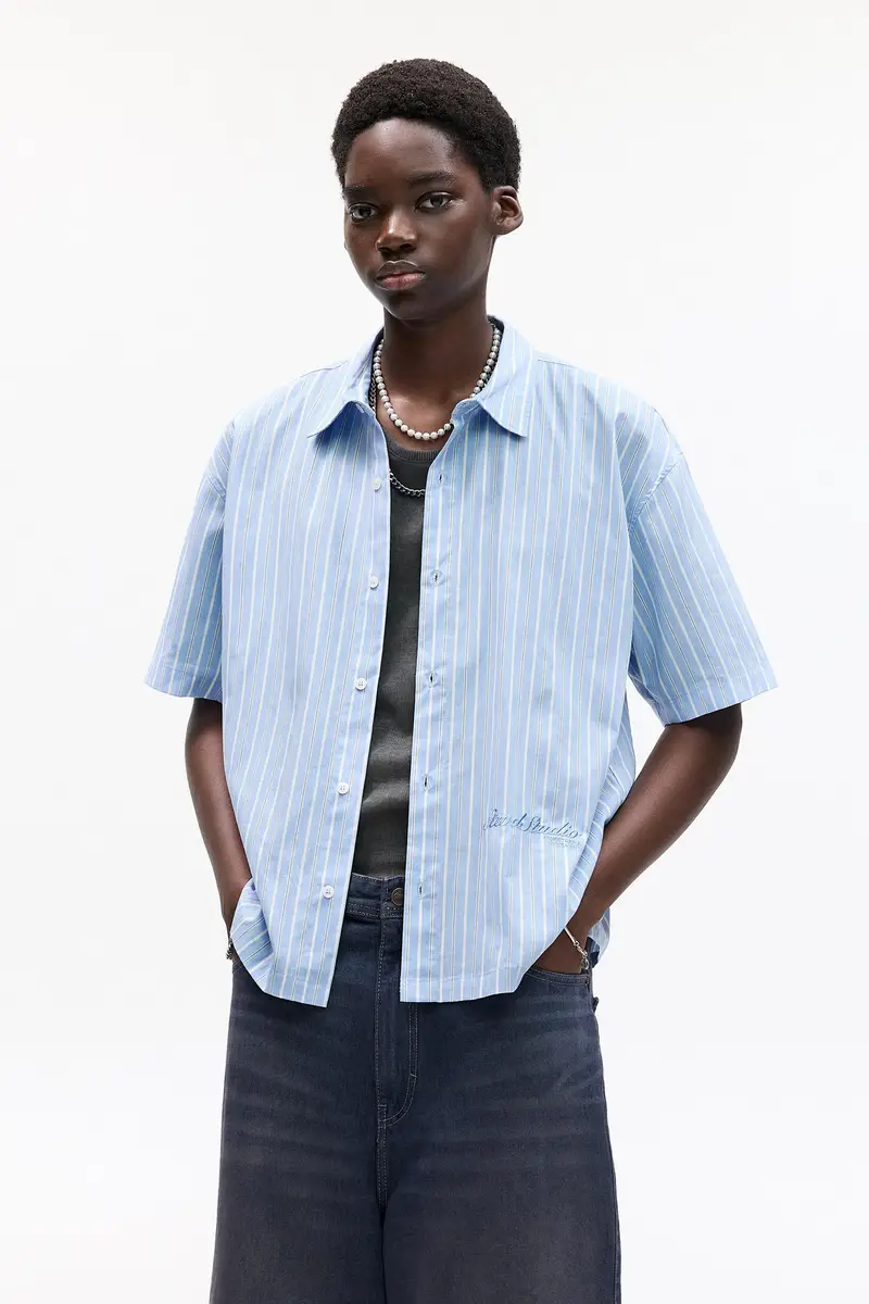 Camicia A Maniche Corte A Righe Stwd Azzurro