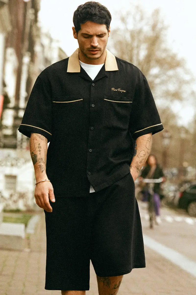 Camicia A Maniche Corte Bowling Nero