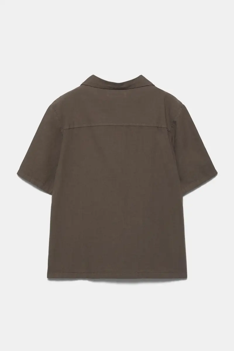 Camicia A Maniche Corte Con Lino Cioccolato miniatura 3