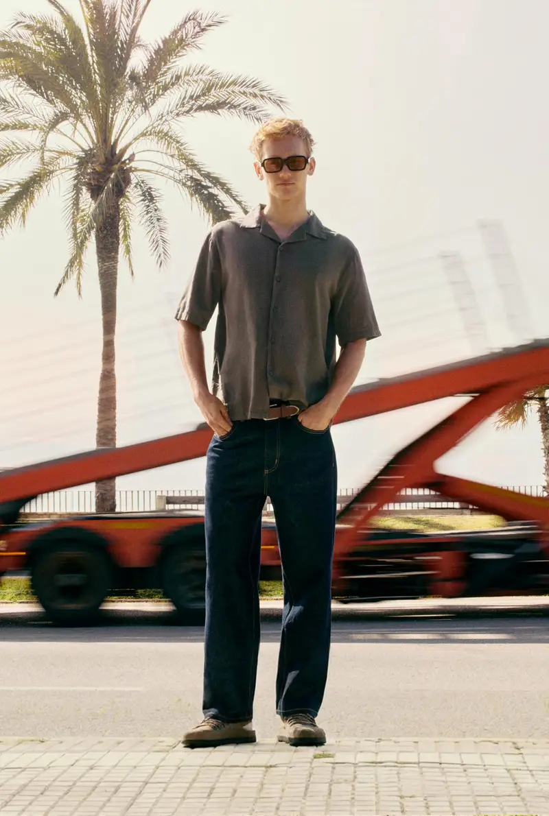 Camicia A Maniche Corte Con Lino Cioccolato