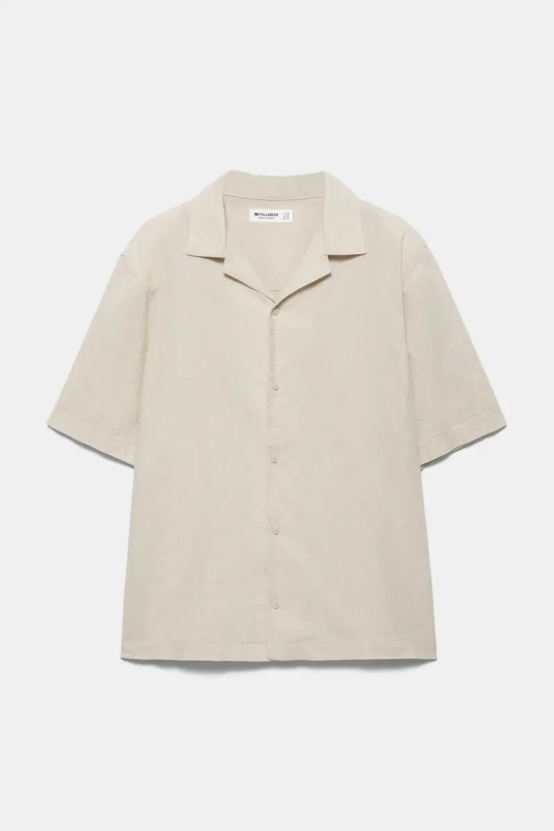 Camicia A Maniche Corte Con Lino Naturale