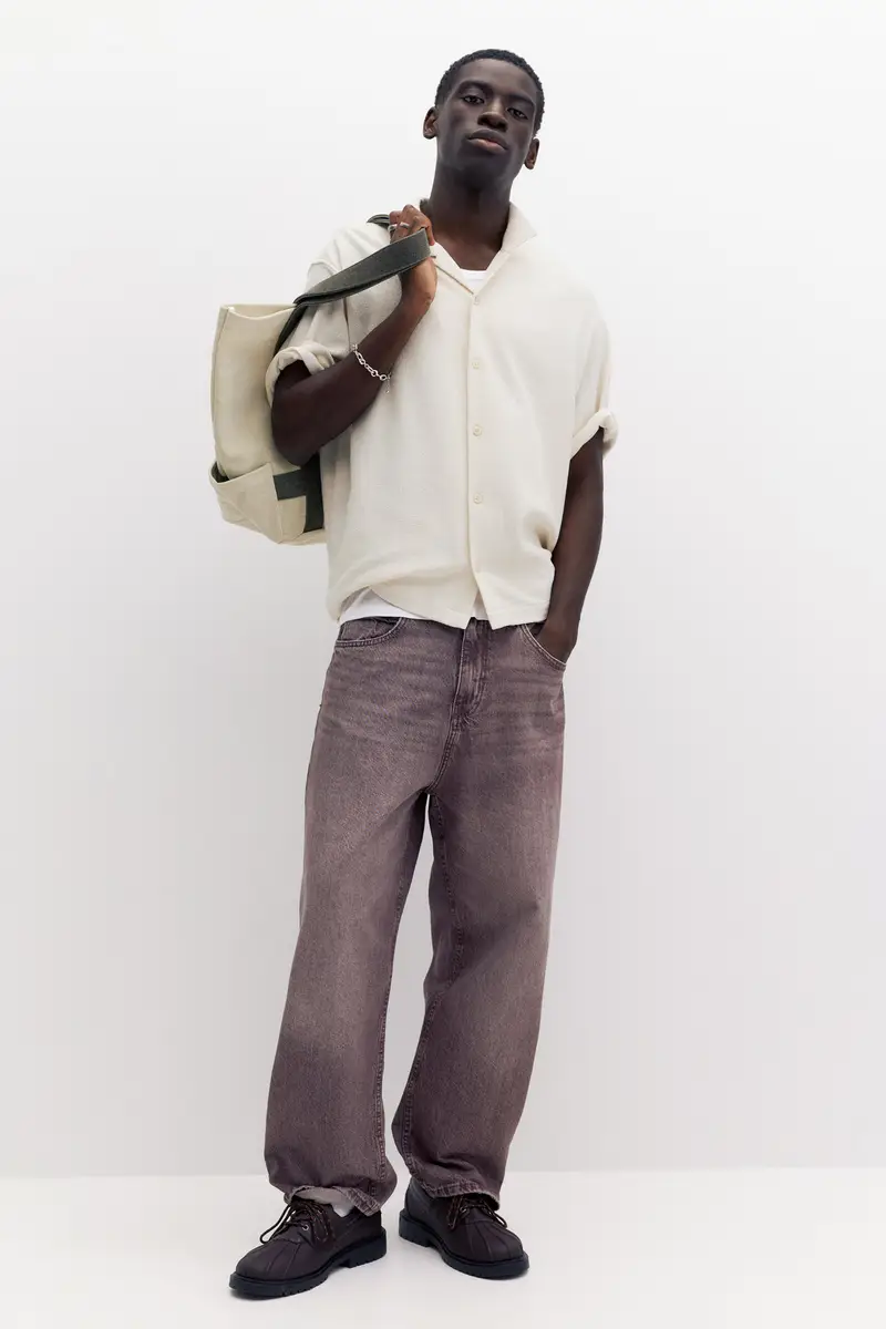 Camicia A Maniche Corte In Spugna Bianco rotto