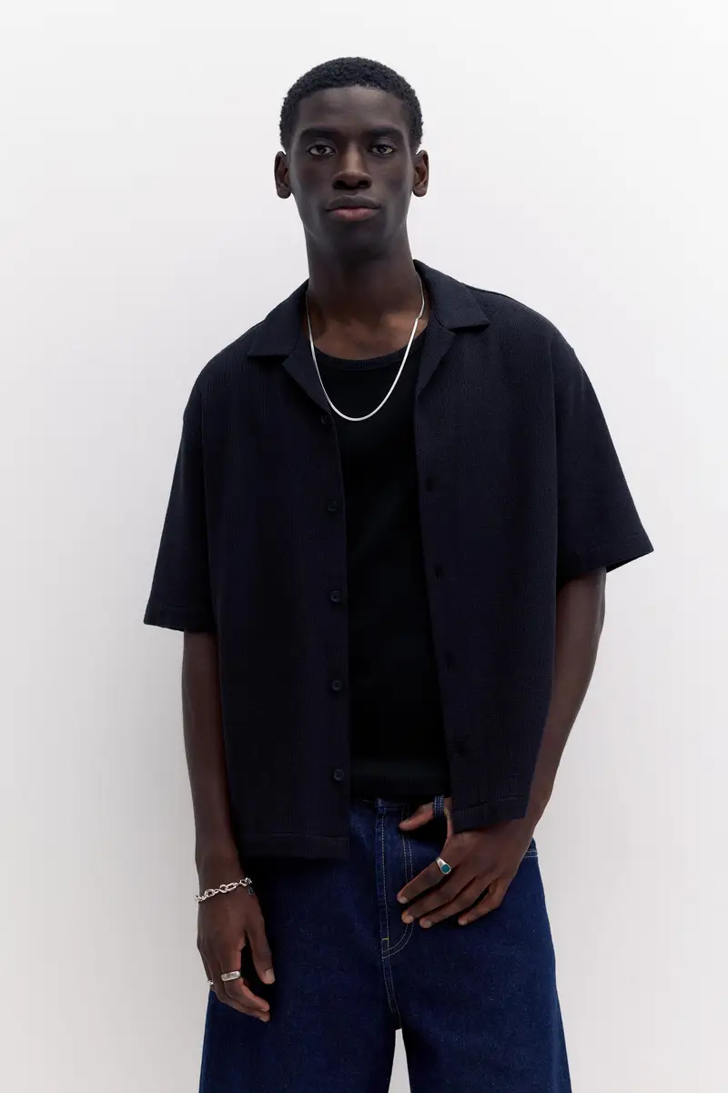 Camicia A Maniche Corte In Spugna Nero