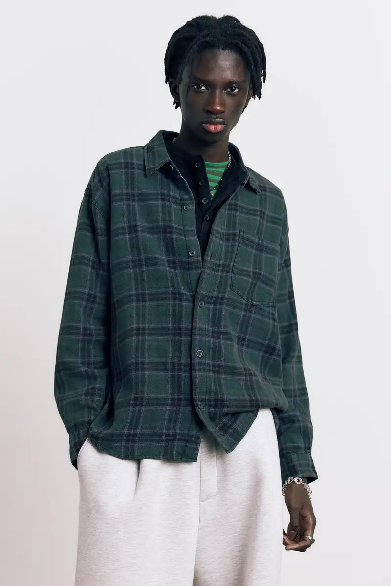 Camicia A Maniche Lunghe A Quadri Azzurro oscuro miniatura 2