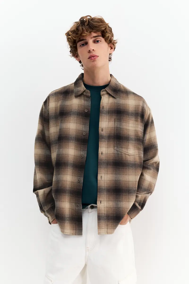 Camicia A Maniche Lunghe A Quadri Marrone miniatura 2