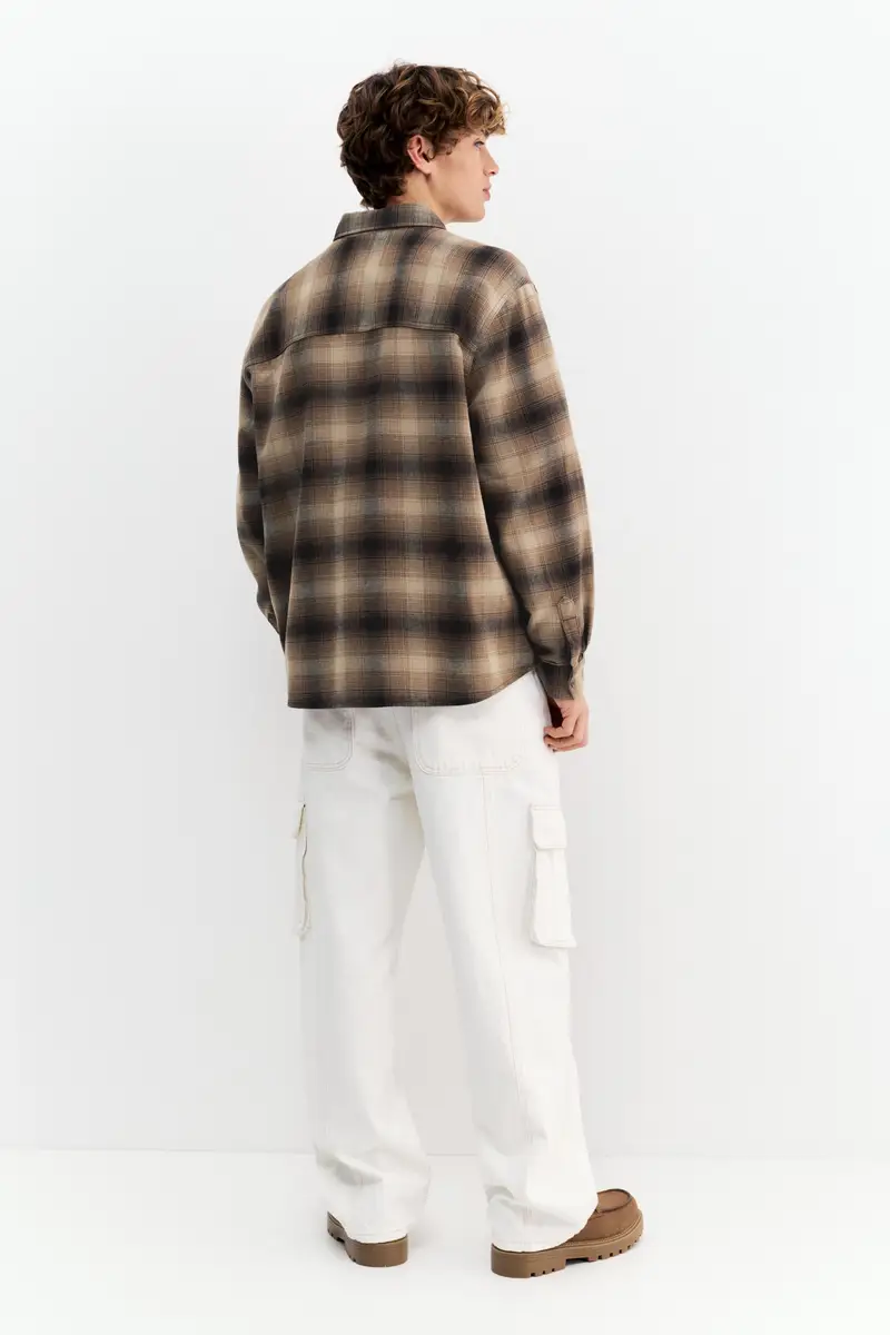 Camicia A Maniche Lunghe A Quadri Marrone miniatura 3