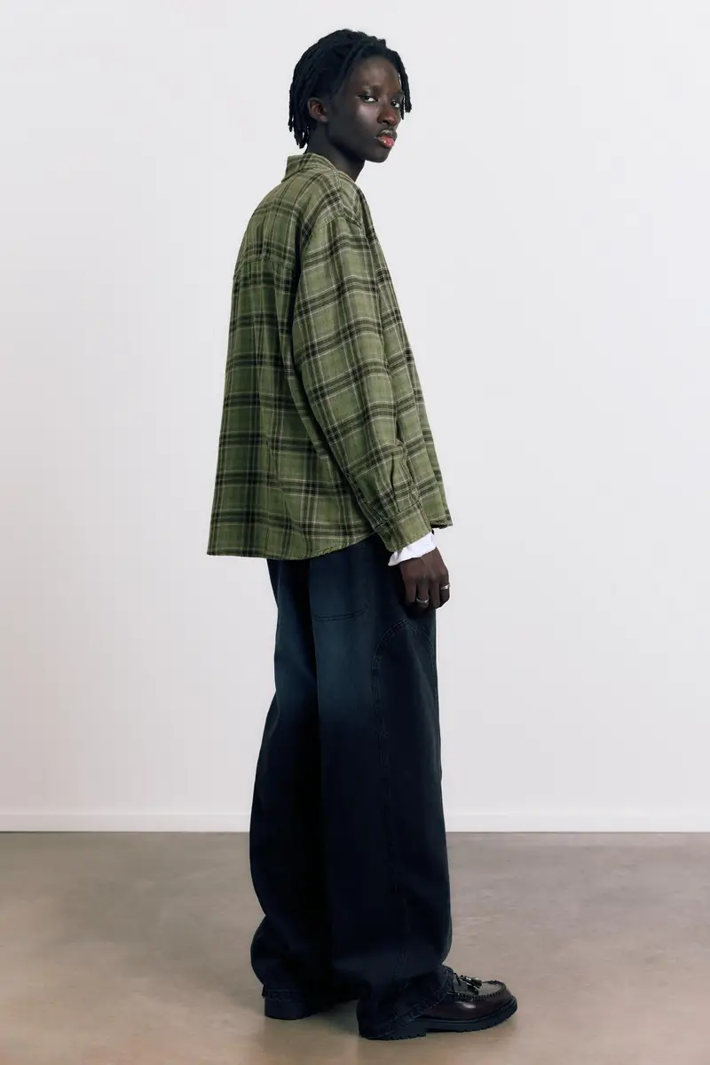 Camicia A Maniche Lunghe A Quadri Verde miniatura 3