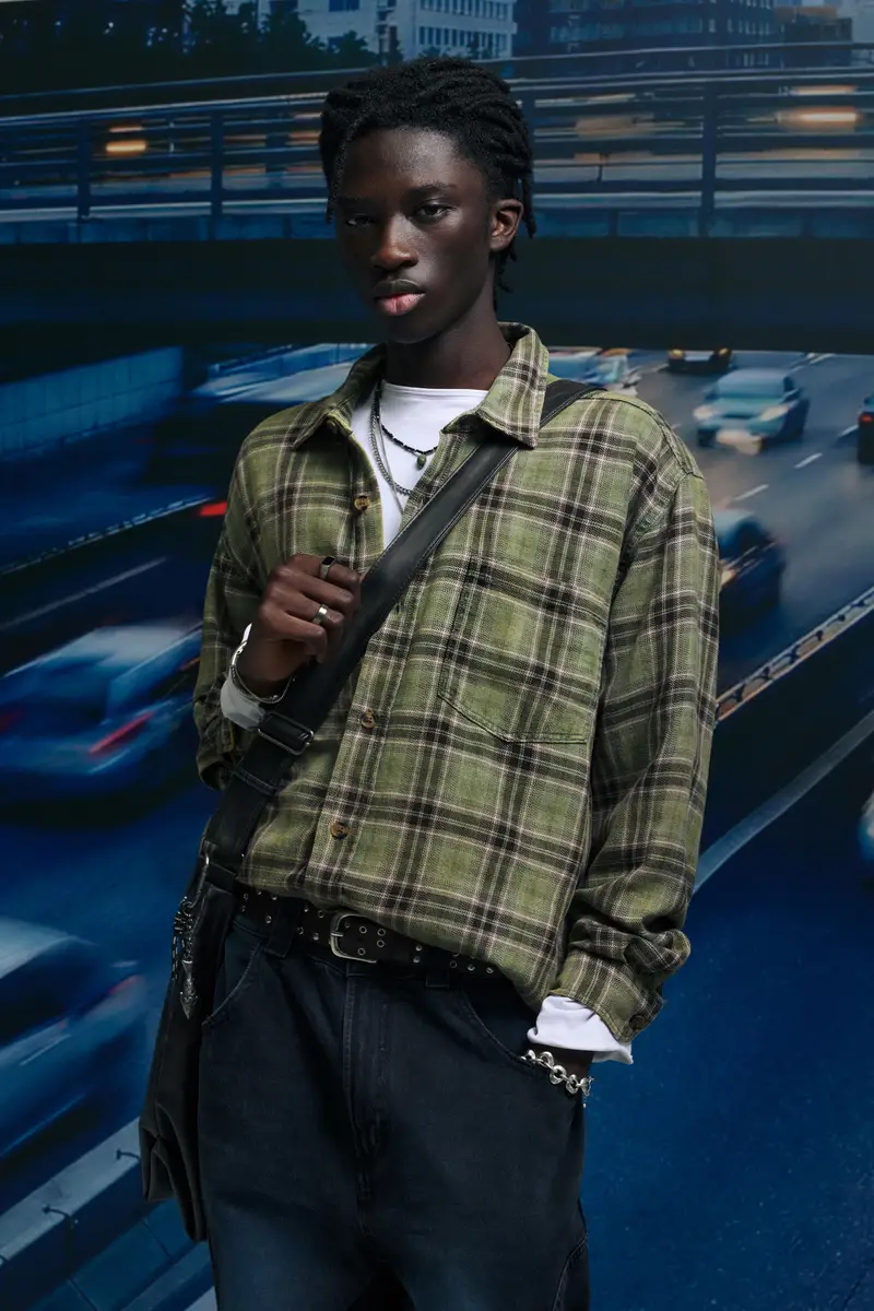 Camicia A Maniche Lunghe A Quadri Verde