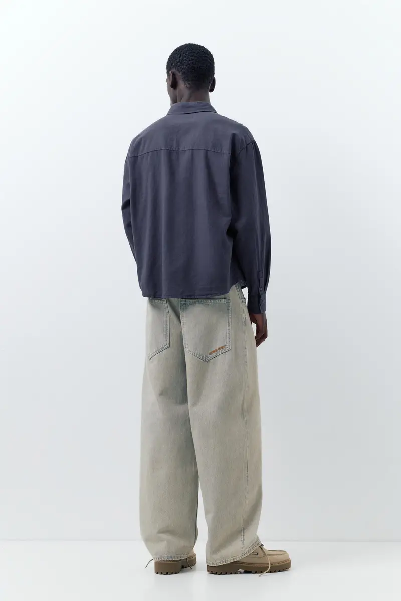 Camicia A Maniche Lunghe Con Lino Azzurro oscuro miniatura 2