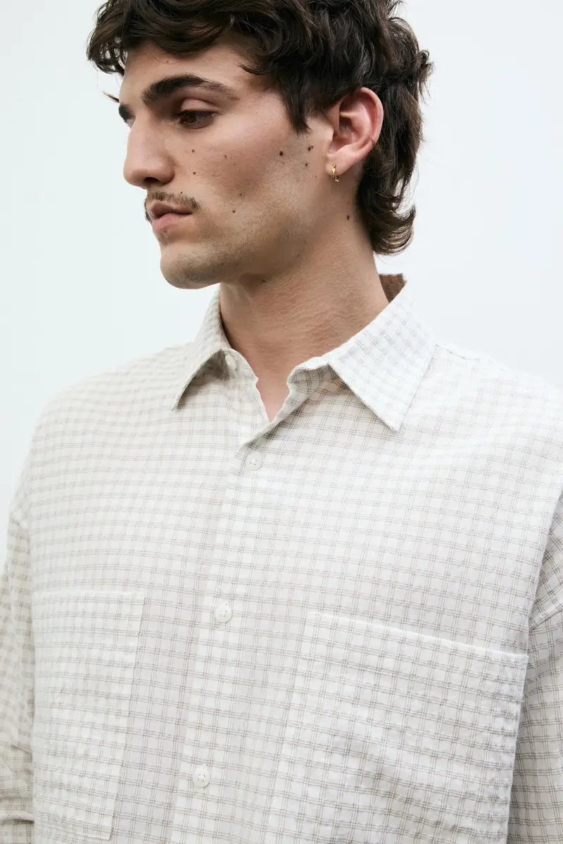 Camicia A Maniche Lunghe Con Tasche Bianco rotto miniatura 3