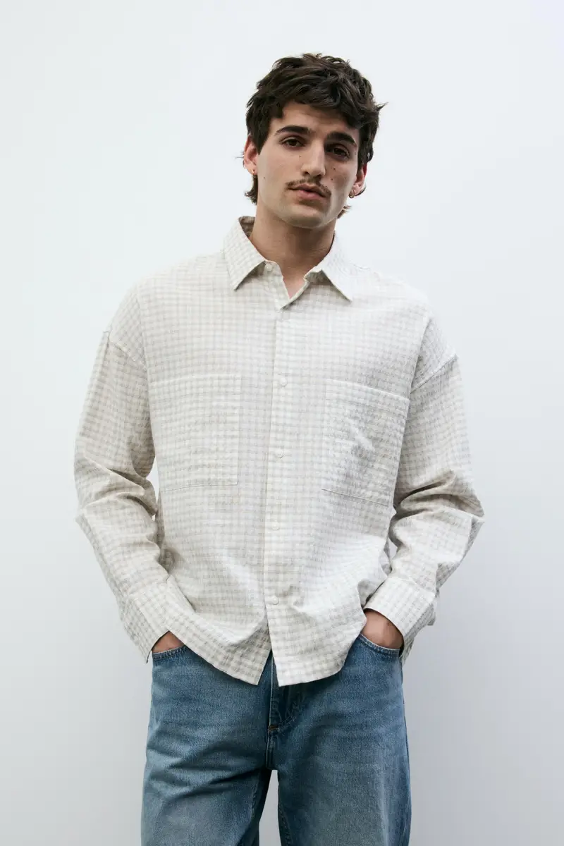 Camicia A Maniche Lunghe Con Tasche Bianco rotto