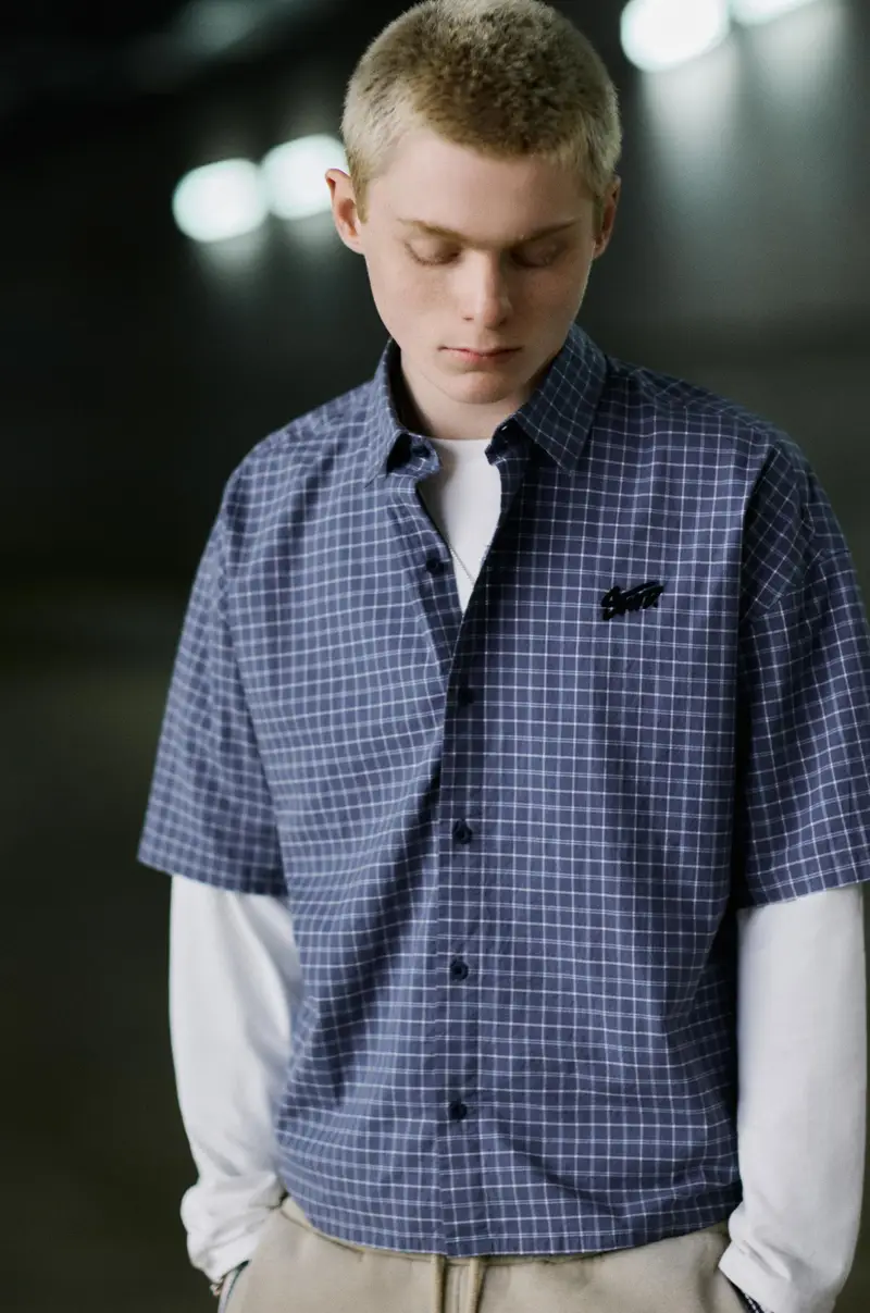 Camicia A Quadri A Doppia Manica Azzurro