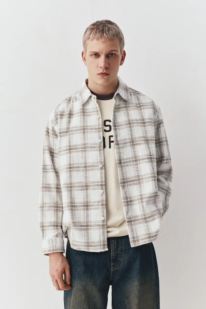 Camicia A Quadri A Maniche Lunghe Bianco rotto miniatura 2