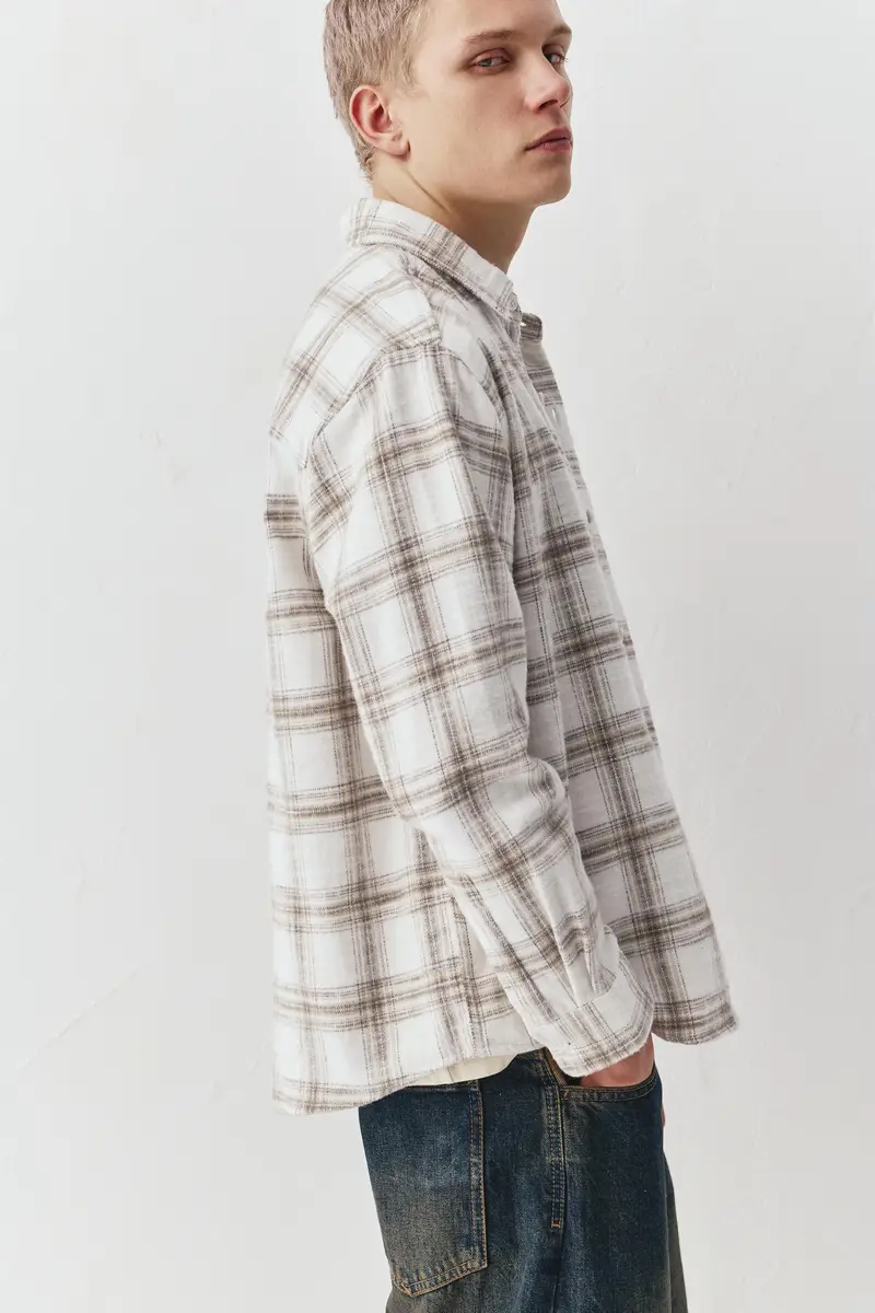 Camicia A Quadri A Maniche Lunghe Bianco rotto