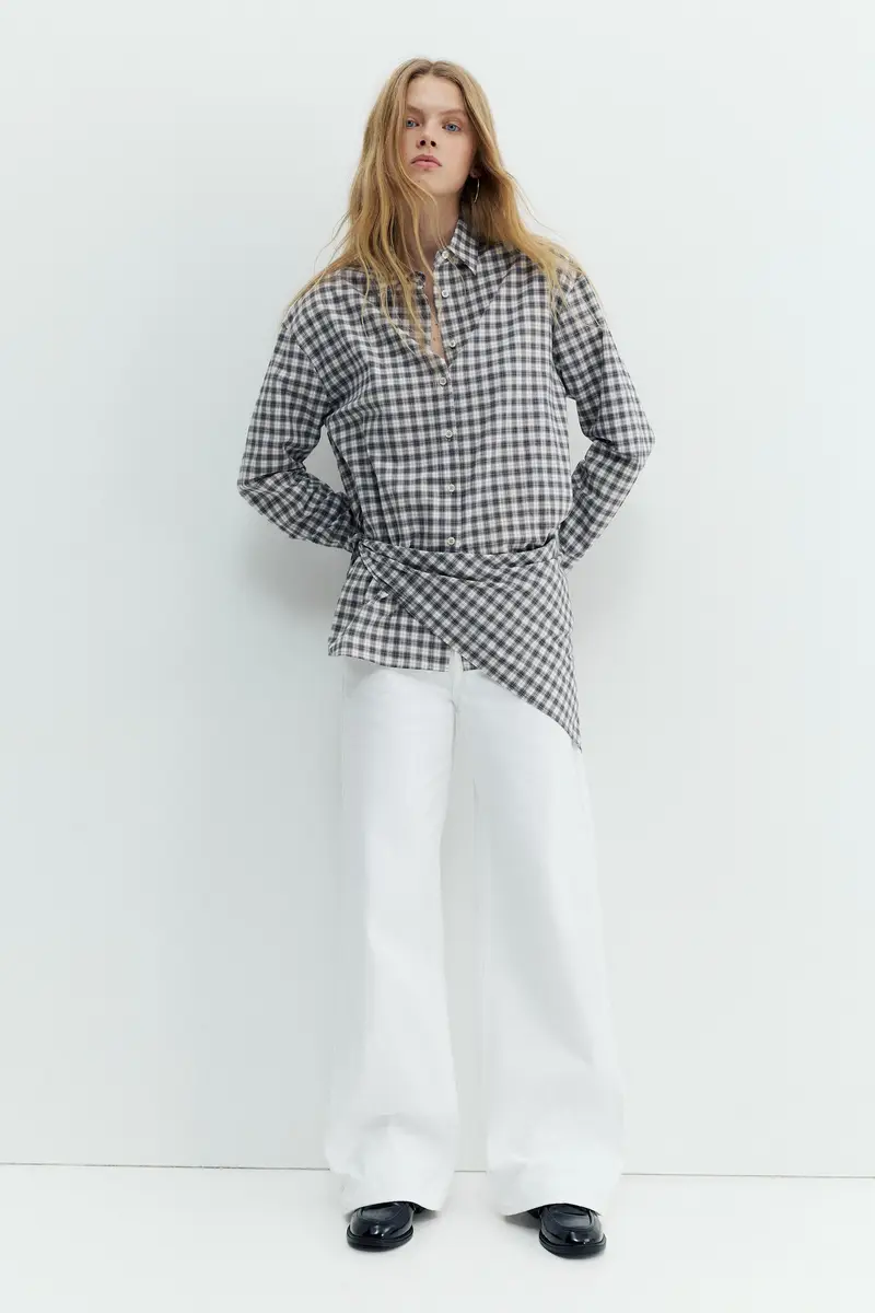 Camicia A Quadri Con Bandana In Vita Grigio