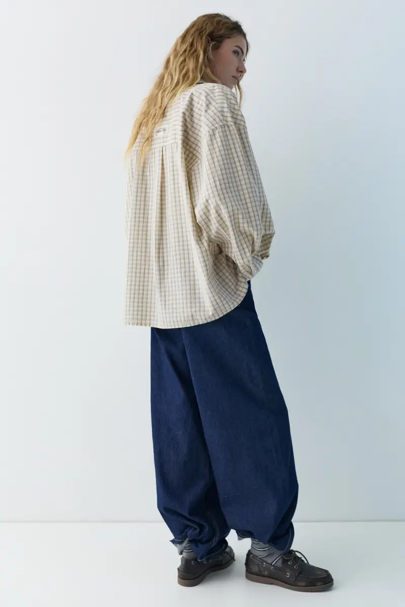 Camicia A Quadri Con Ricamo Sul Polsino Giallo miniatura 3