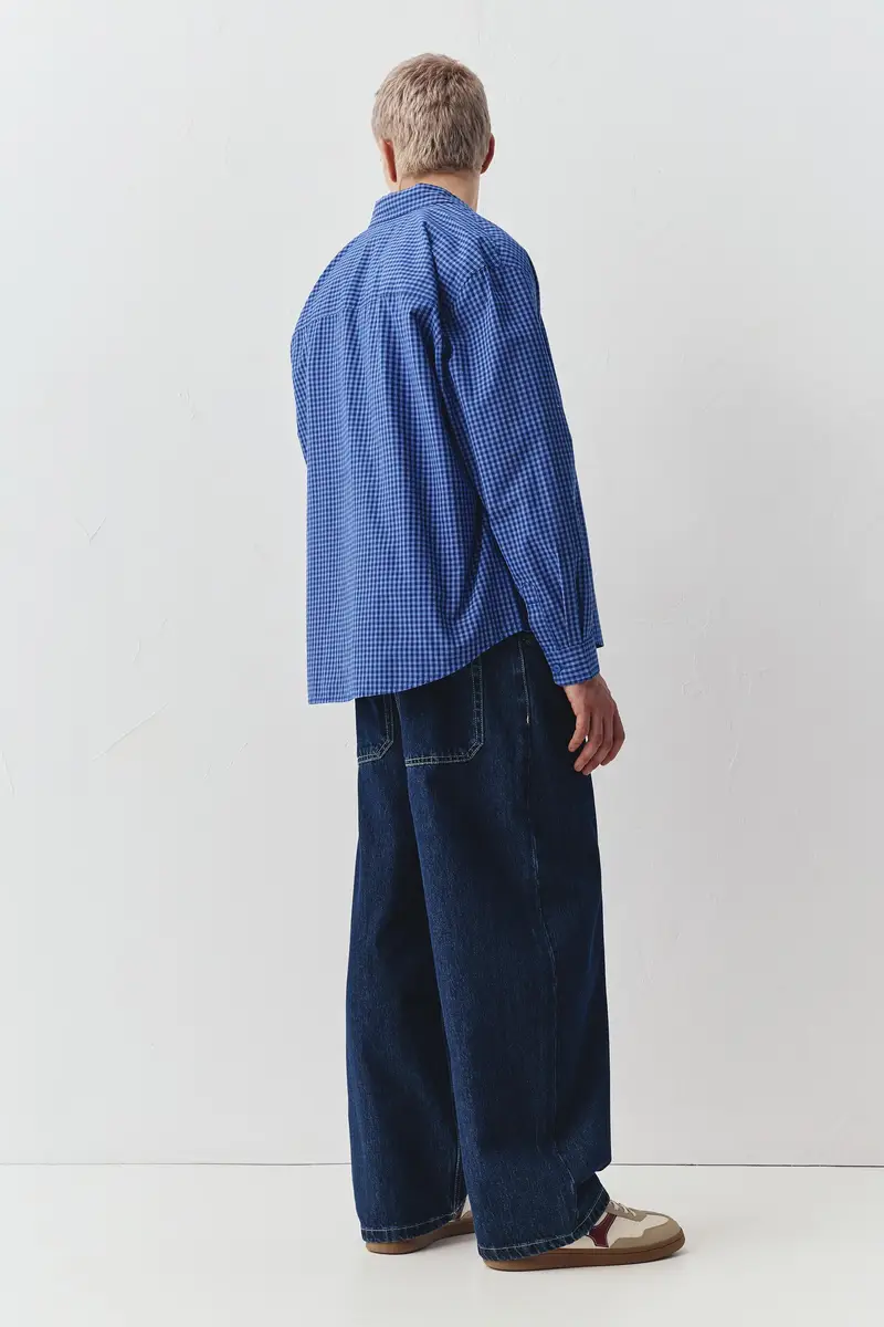 Camicia A Quadri Maniche Lunghe Azzurro miniatura 3