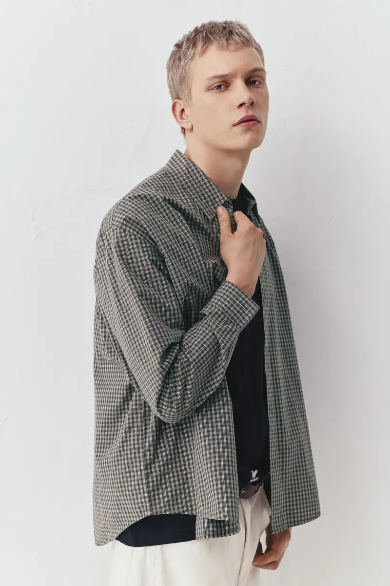 Camicia A Quadri Maniche Lunghe Verde