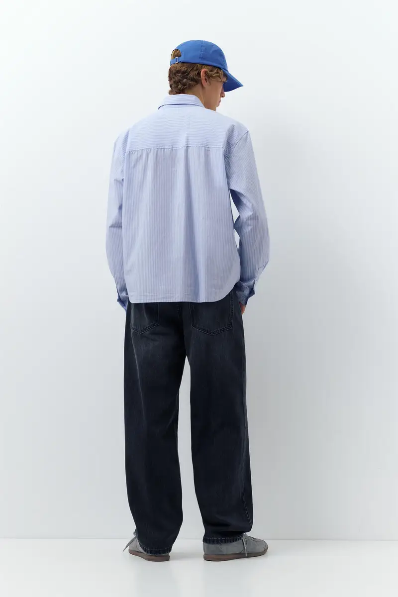 Camicia A Righe A Maniche Lunghe Azzurro miniatura 2