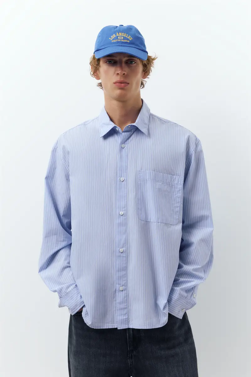 Camicia A Righe A Maniche Lunghe Azzurro