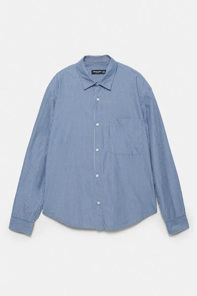 Camicia A Righe A Maniche Lunghe Azzurro chiaro