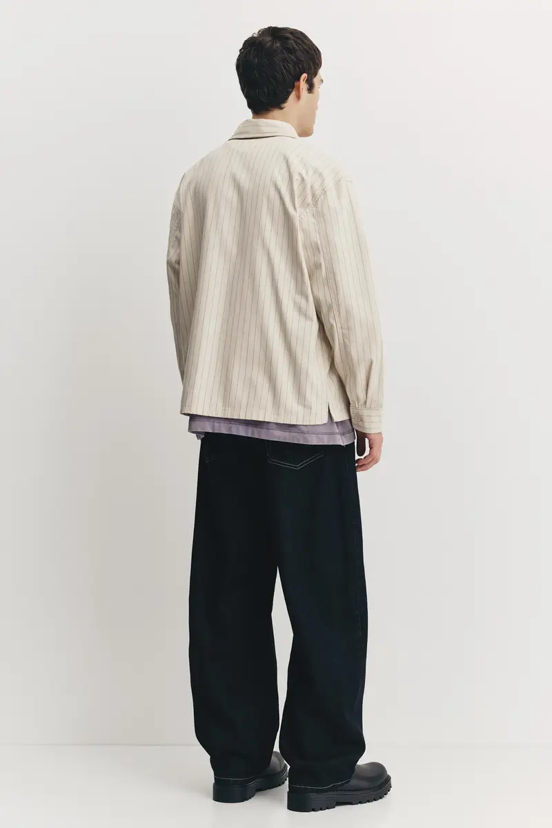 Camicia A Righe Ricamata Beige miniatura 2